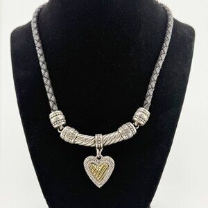BRIGHTON Braided Cord 16" Heart Pendant Necklace Gold/Silver Toned